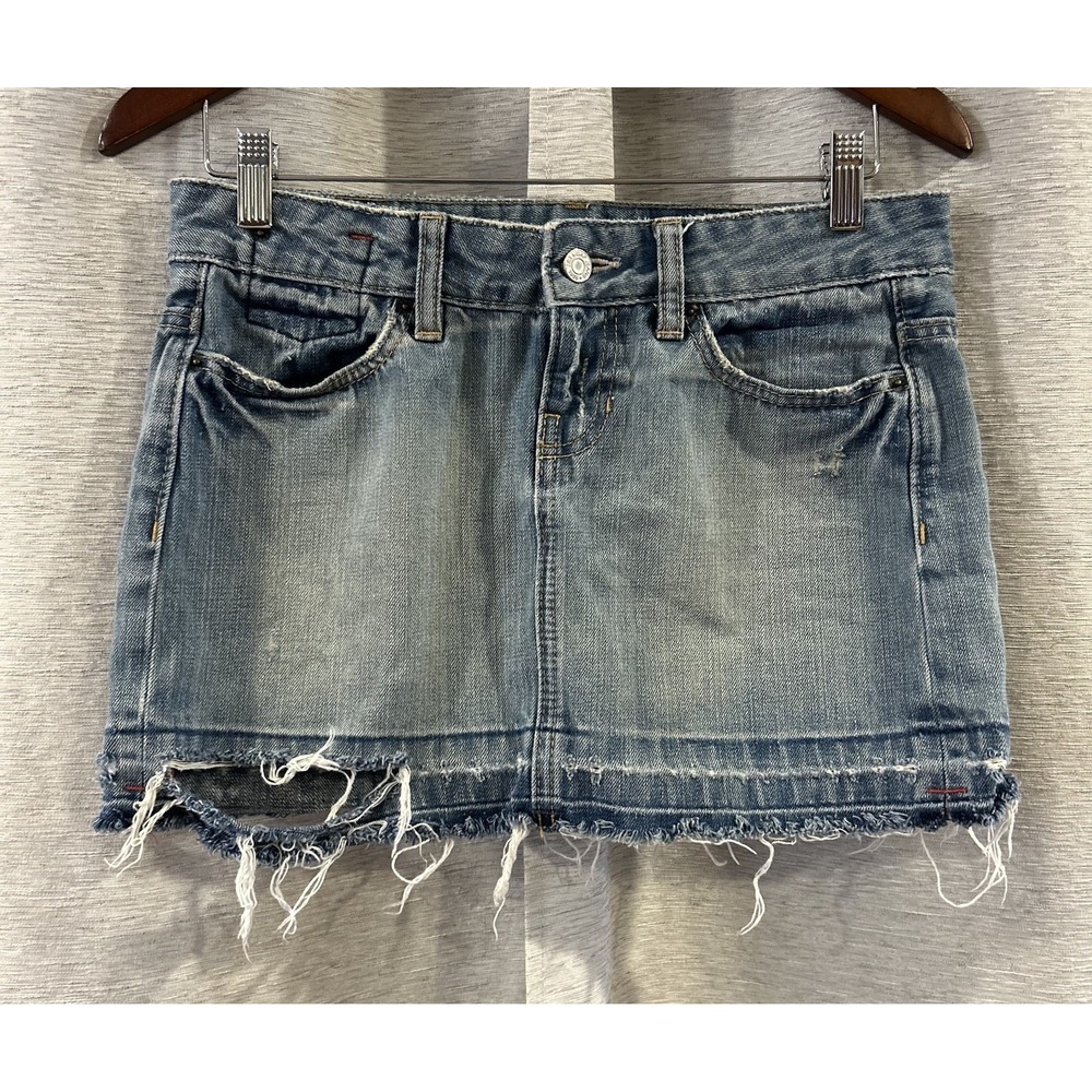 Gap Distressed Denim Micro Mini Skirt Raw Hem Juniors Size 2‎  Y2K